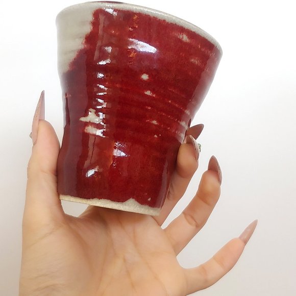 Iconic Red Solo Cup Rustic Style Ceramic Handmade Studio Pottery Cup - Picture 3 of 3